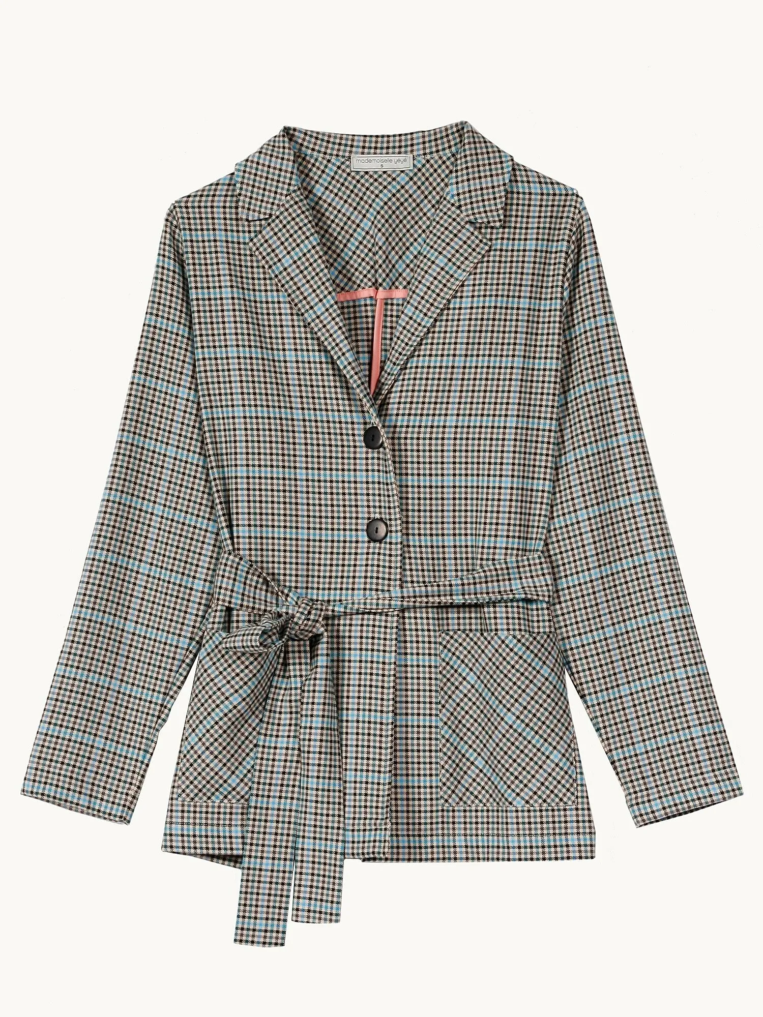 Blazer met strikceintuur | Mademoiselle YéYé Jolie folie long jacket plaid