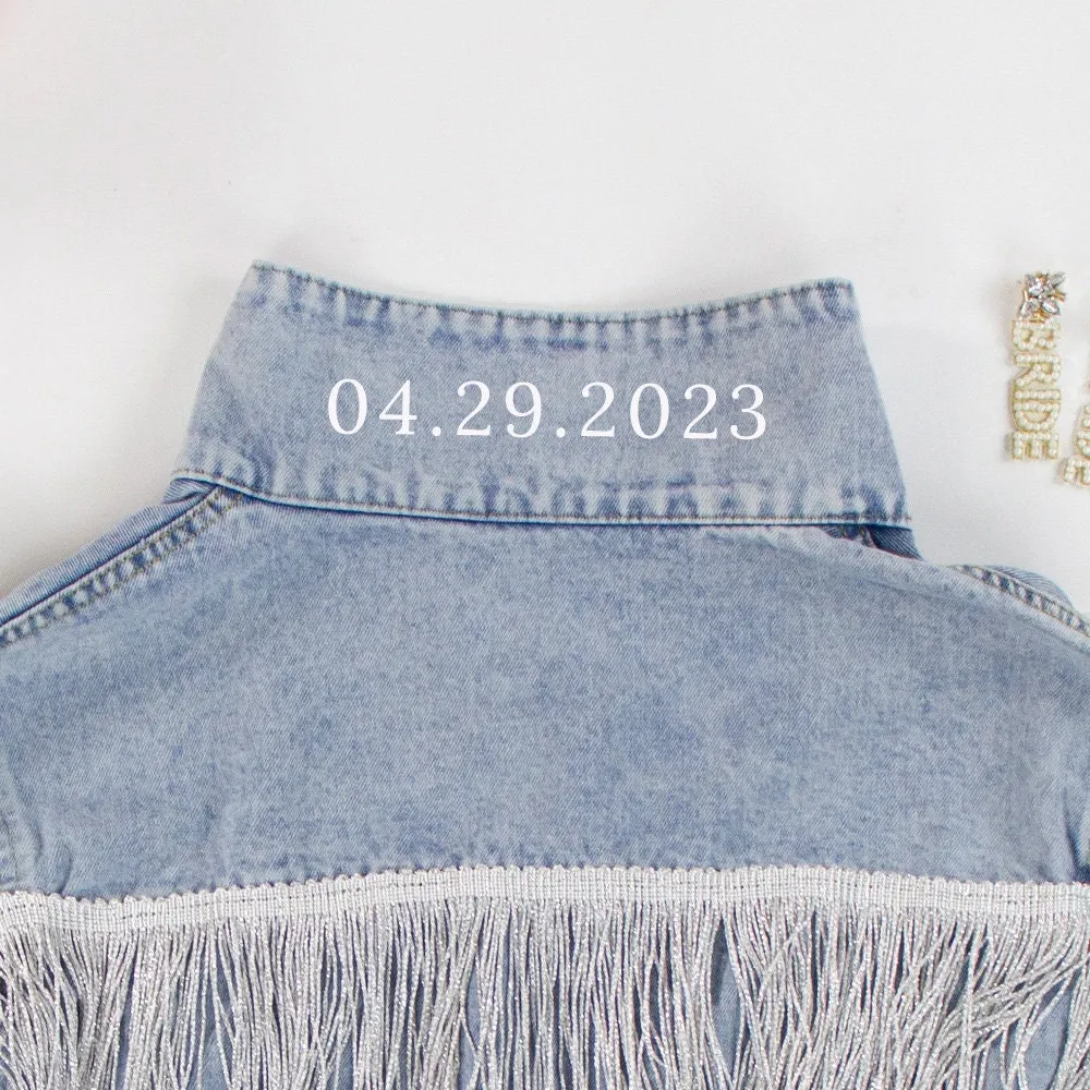 (Blue Fringe) Custom Mrs. Last Name Jean Jacket