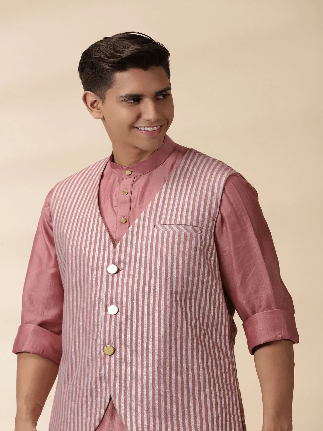 Blush Pink Chanderi Men Jacket