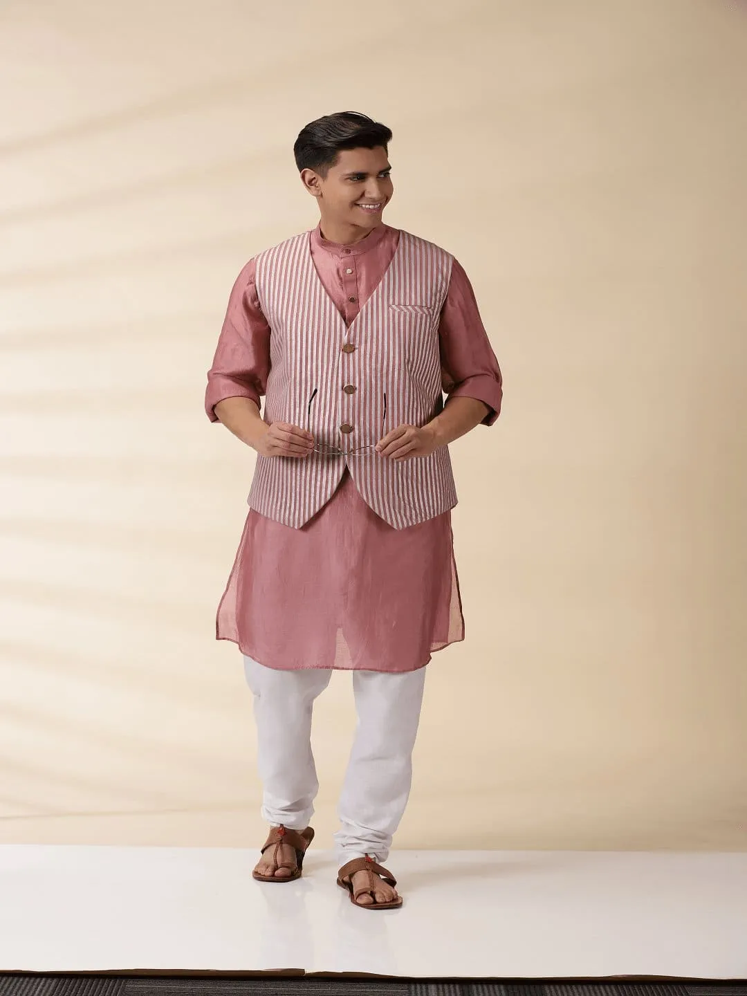 Blush Pink Chanderi Men Jacket