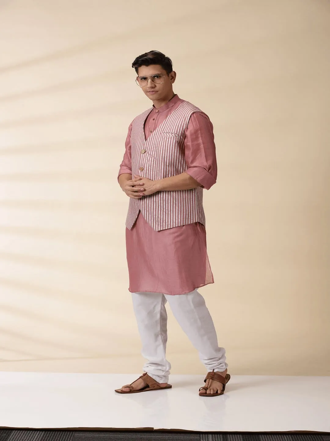 Blush Pink Chanderi Men Jacket