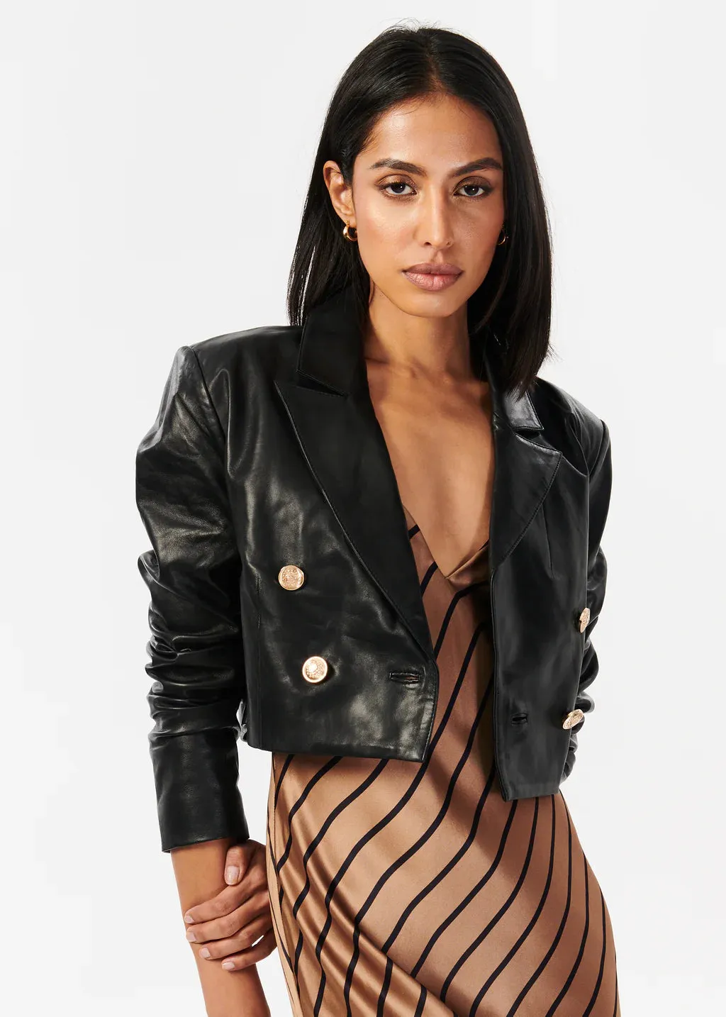 Boa Genuine Leather Cropped Jacket - Black