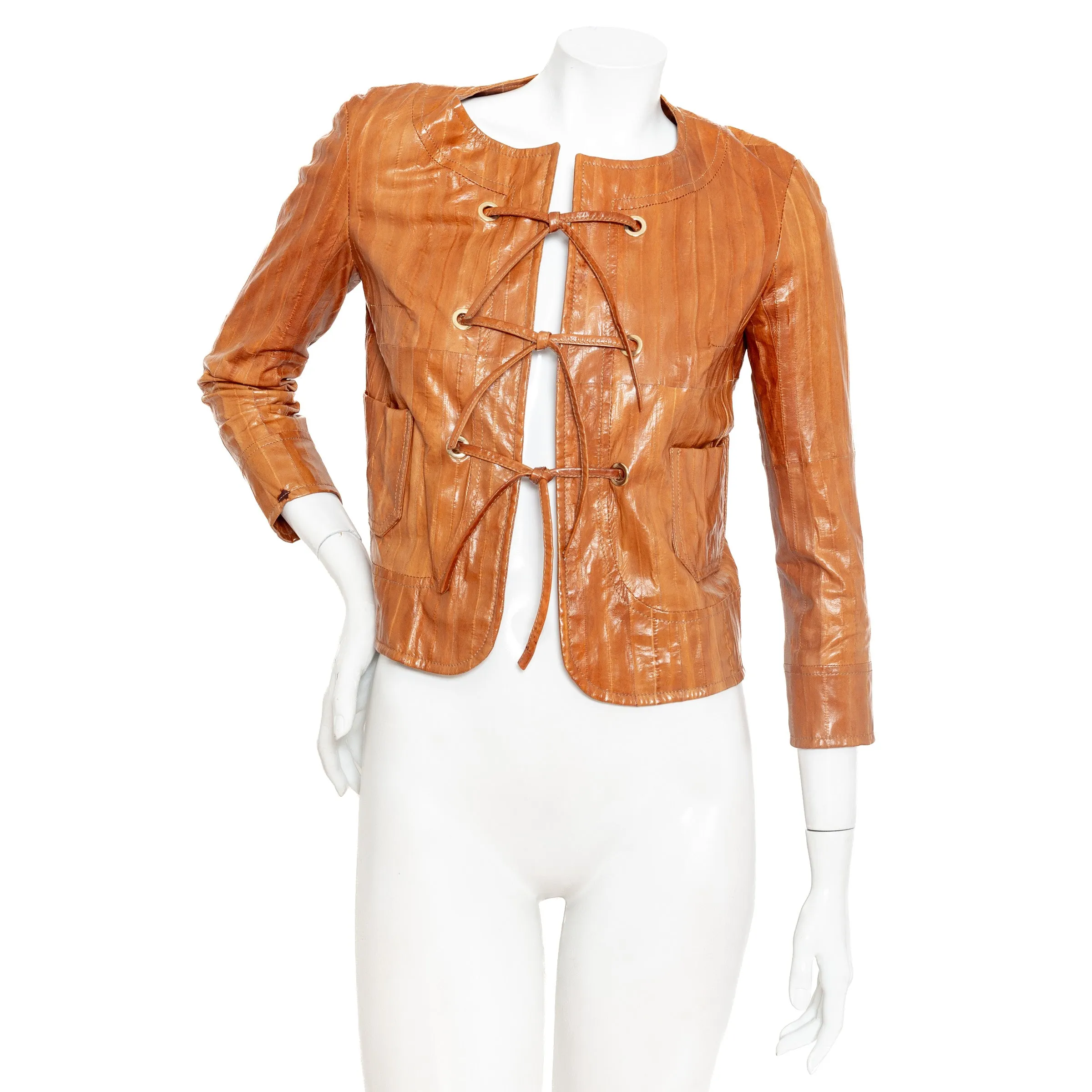 Brown Eel Leather Grommet Jacket