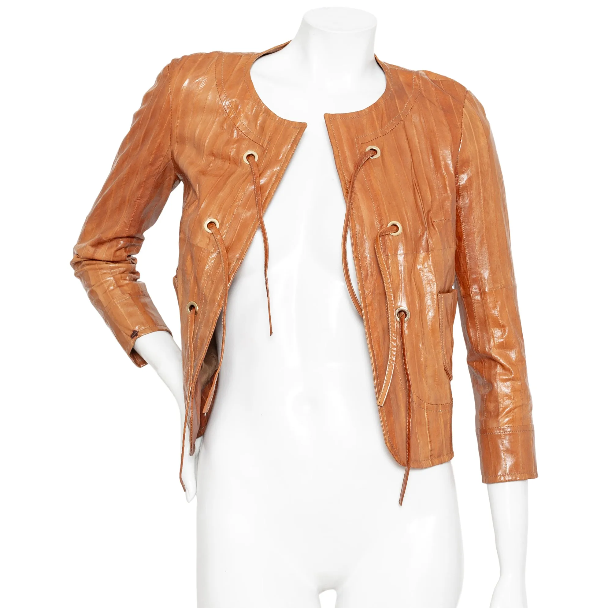 Brown Eel Leather Grommet Jacket