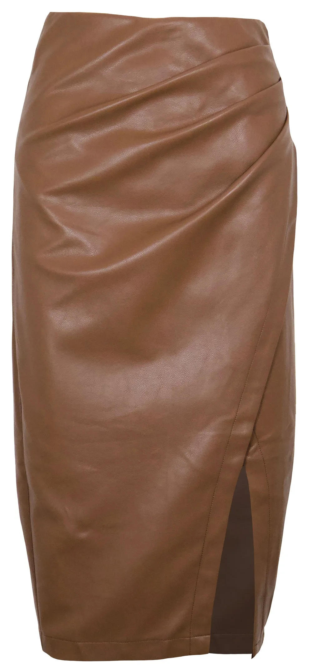 Brown Faux Leather Midi Skirt