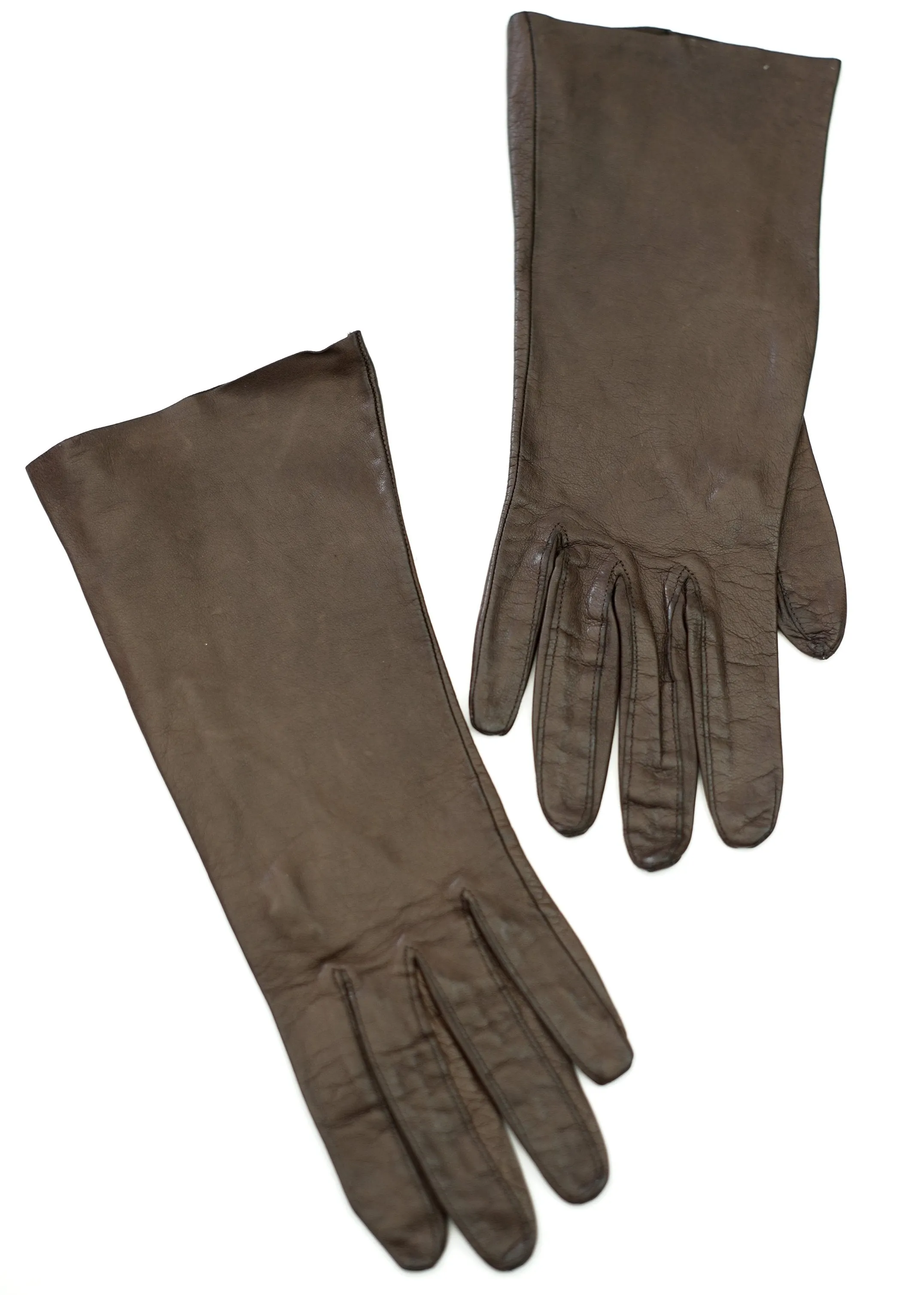 Brown Leather Gauntlet Gloves • Size 7