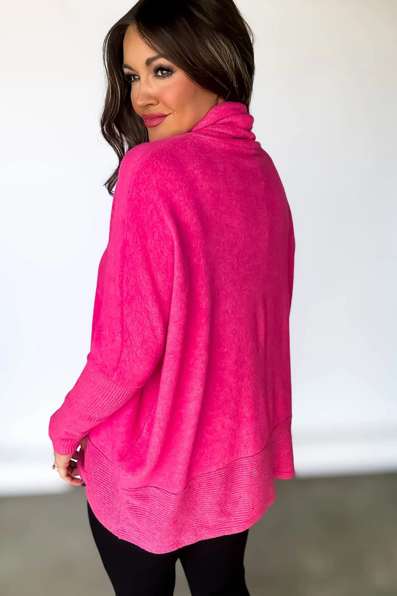 Brushed Fuchsia Melange Hacci Turtleneck Sweater