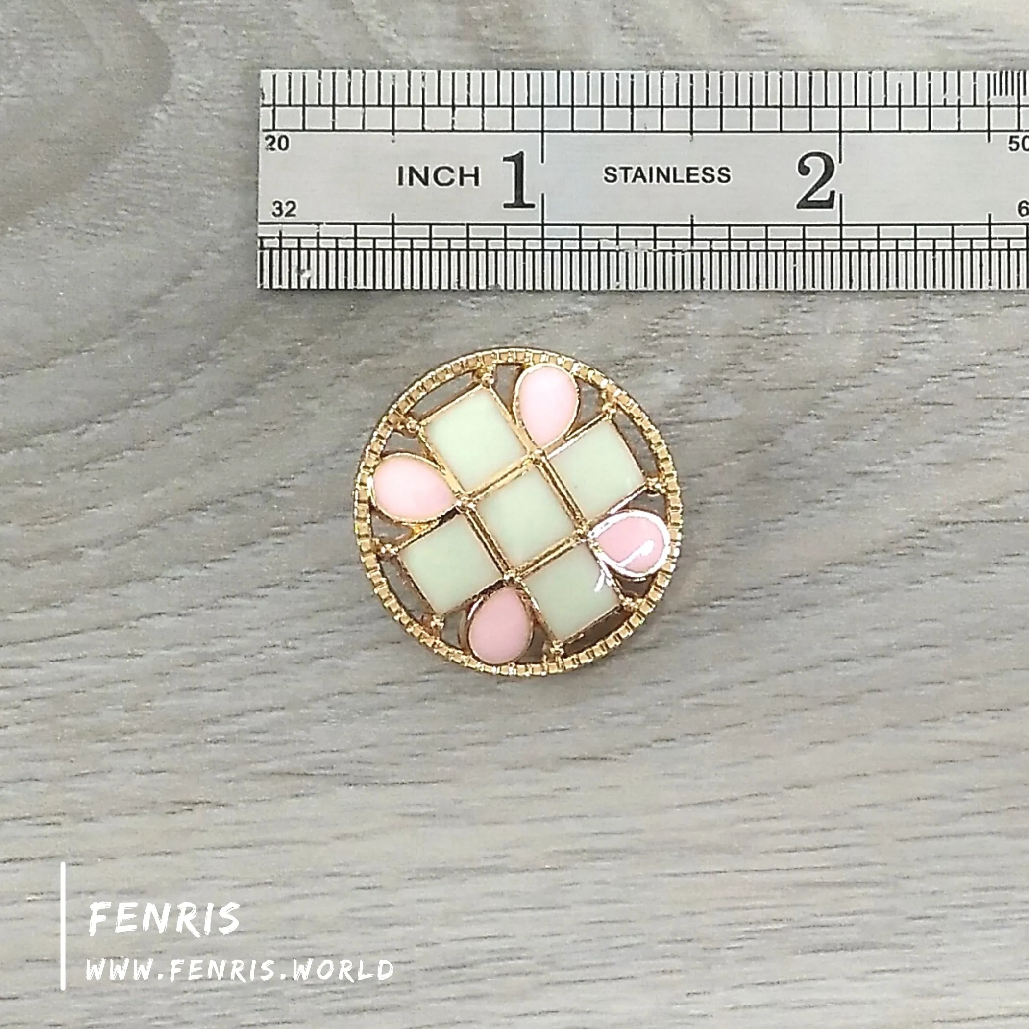 Buttons Metal Gold Enamel Pink Green