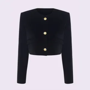 Bz020Bk Black Cropped Blazer Jacket