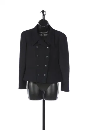 Chanel Navy Wool Cropped Jacket w Gold Chain