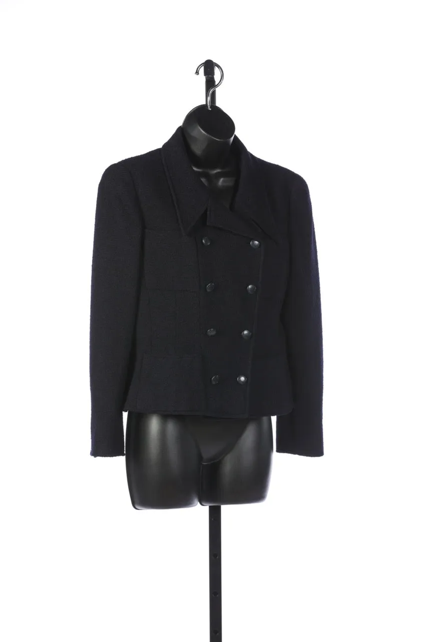 Chanel Navy Wool Cropped Jacket w Gold Chain