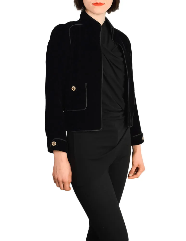 Chanel Vintage Cropped Black Velvet Jacket