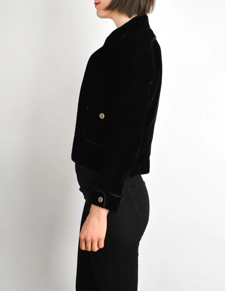 Chanel Vintage Cropped Black Velvet Jacket