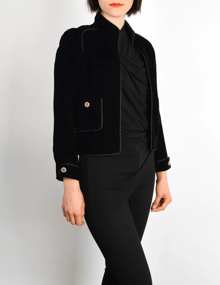 Chanel Vintage Cropped Black Velvet Jacket