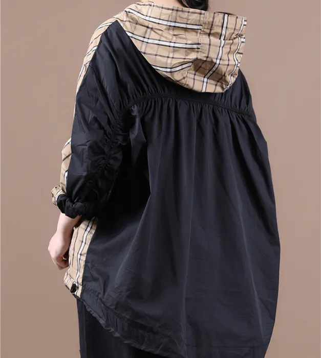 Checked Fall Women Cotton Tops Women Coat Loose Style H9506