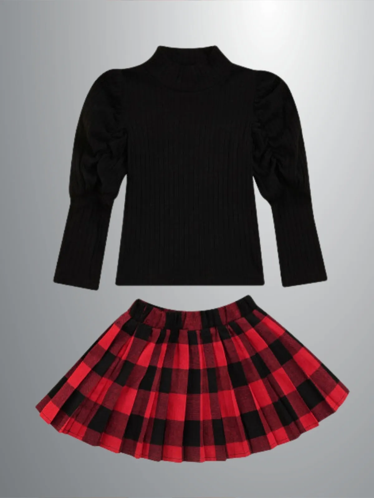 Checkers or Chess Turtleneck And Plaid Skirt Set