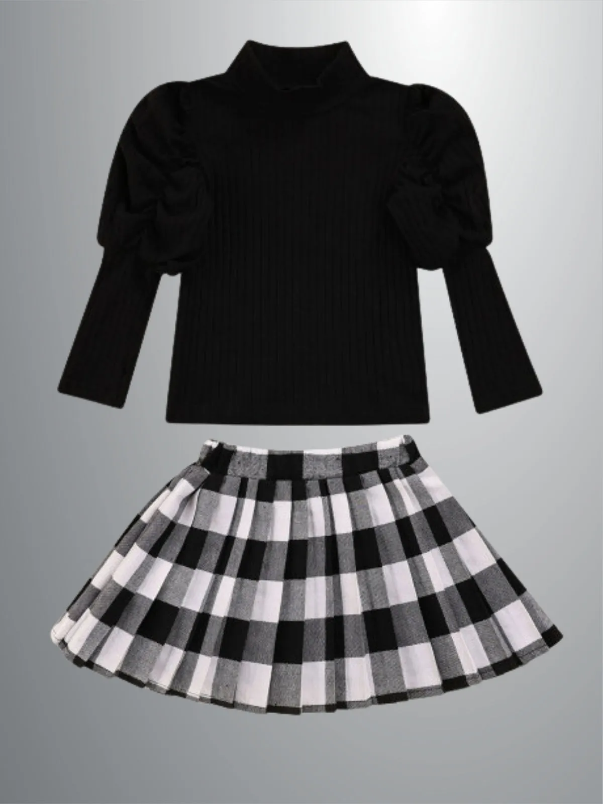 Checkers or Chess Turtleneck And Plaid Skirt Set