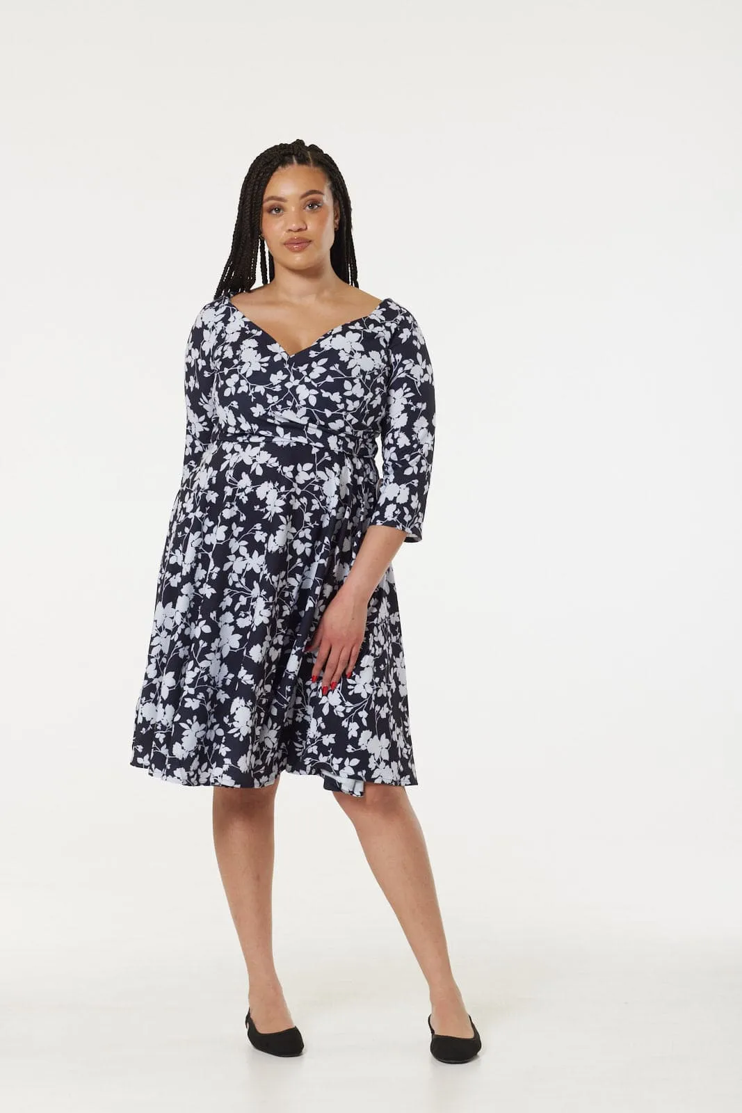 Cindy Monochrome Midi Fit and Flare Swing Dress