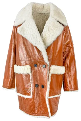 Citizens of Humanity Elodie Shearling Coat in Camel Shiny Icelandic Merino