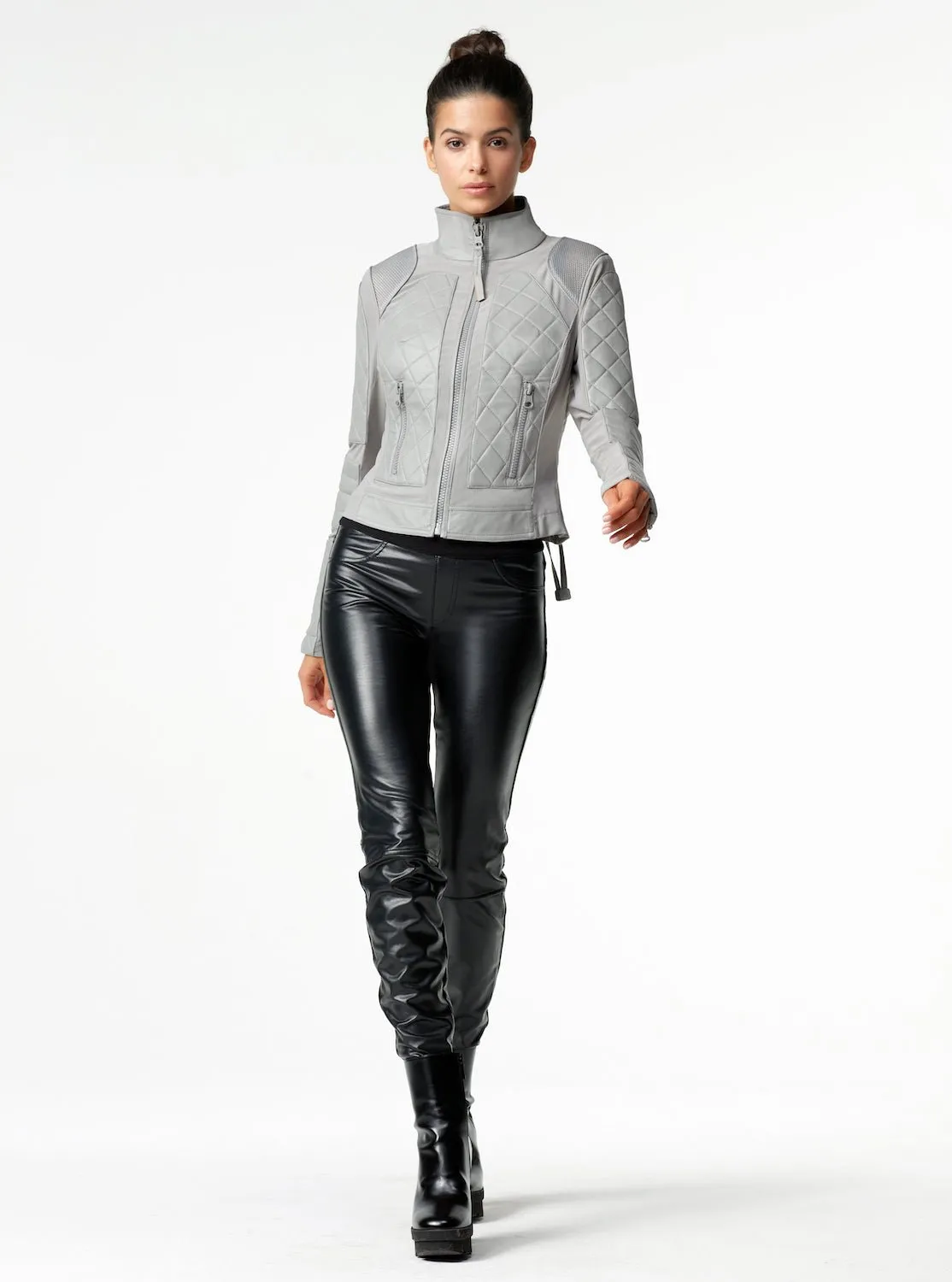 Classic Leather Mesh Moto Jacket - Sharkskin