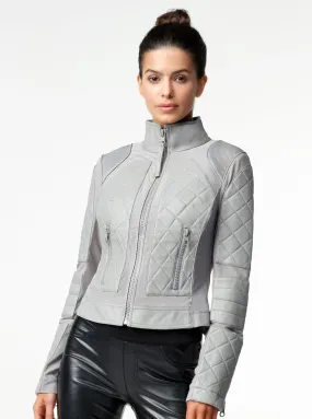 Classic Leather Mesh Moto Jacket - Sharkskin