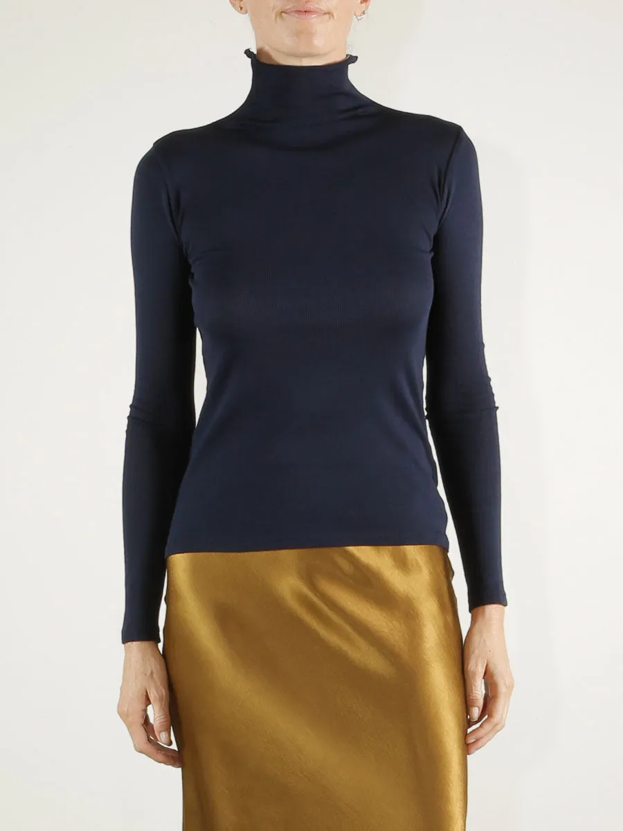 Cleo Turtleneck in Lightweight Rib - Midnight