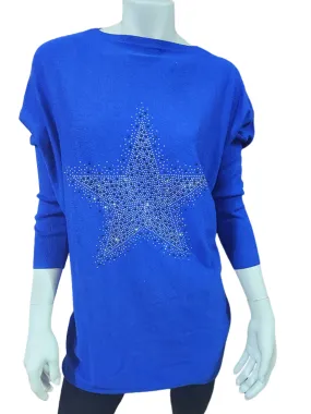 Cobalt Blue long top with Diamante Embellishments