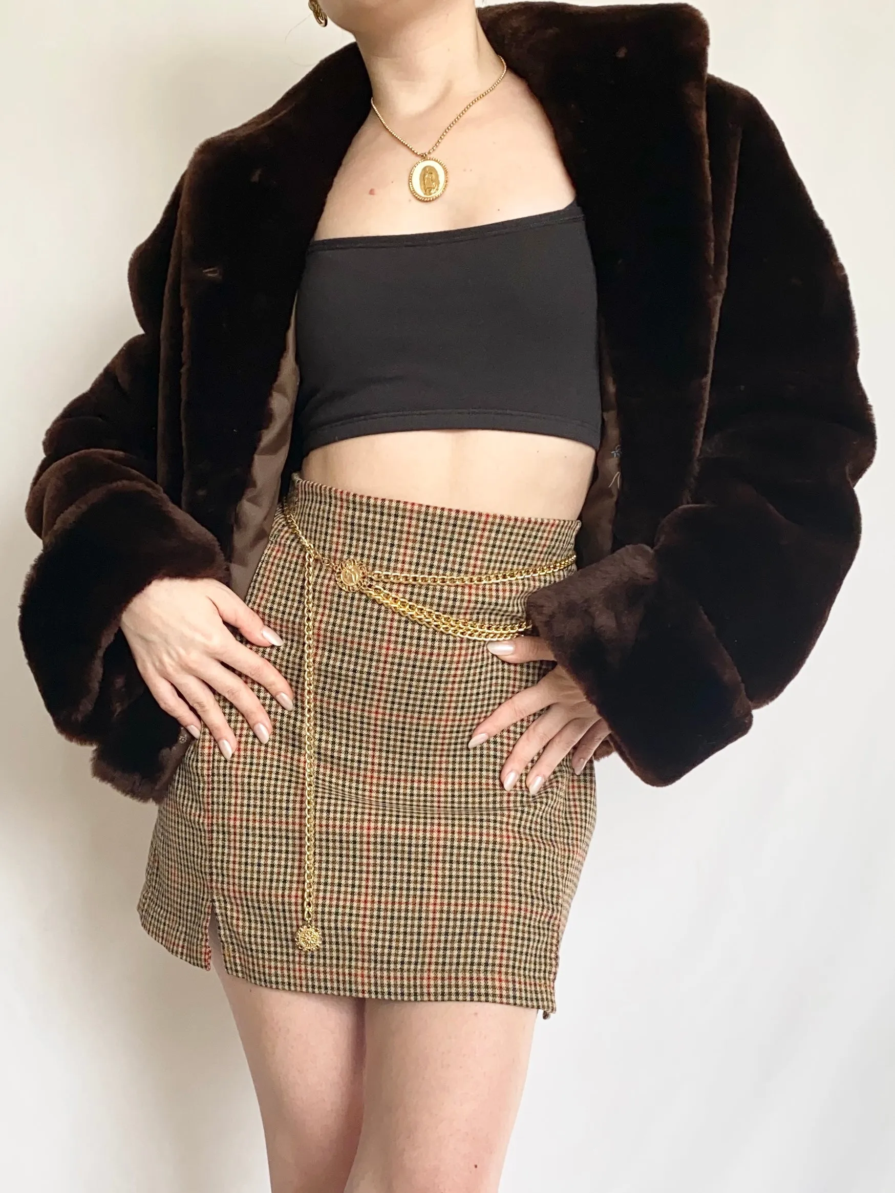 Cocoa Brown 1960s Faux Fur Vintage Coat (M)