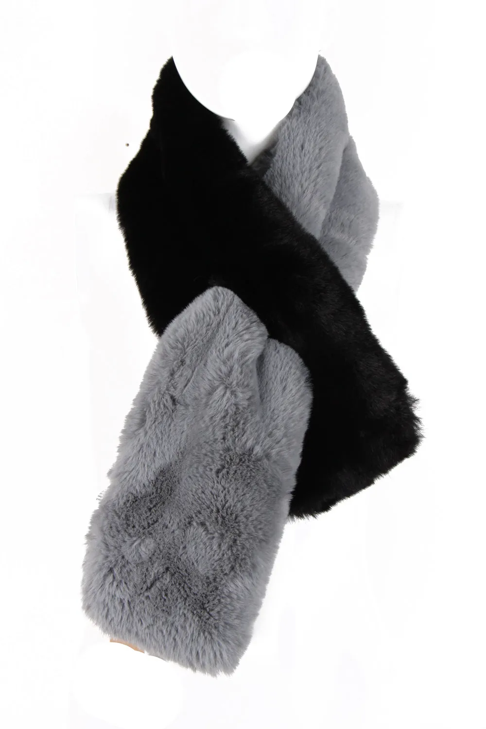 Colour Block Fluffy Faux Fur Pull Through Scarf