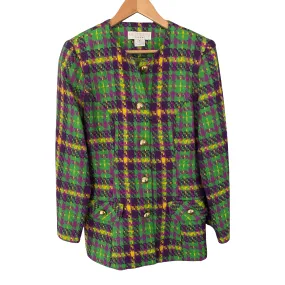 Concerto London Jacket 100% Wool woven Green and Purple Check UK Size 12