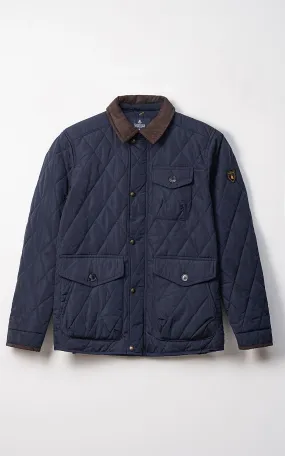 CORDUROY COLLAR QUILTED JACKET FULL SLEEVE NAVY