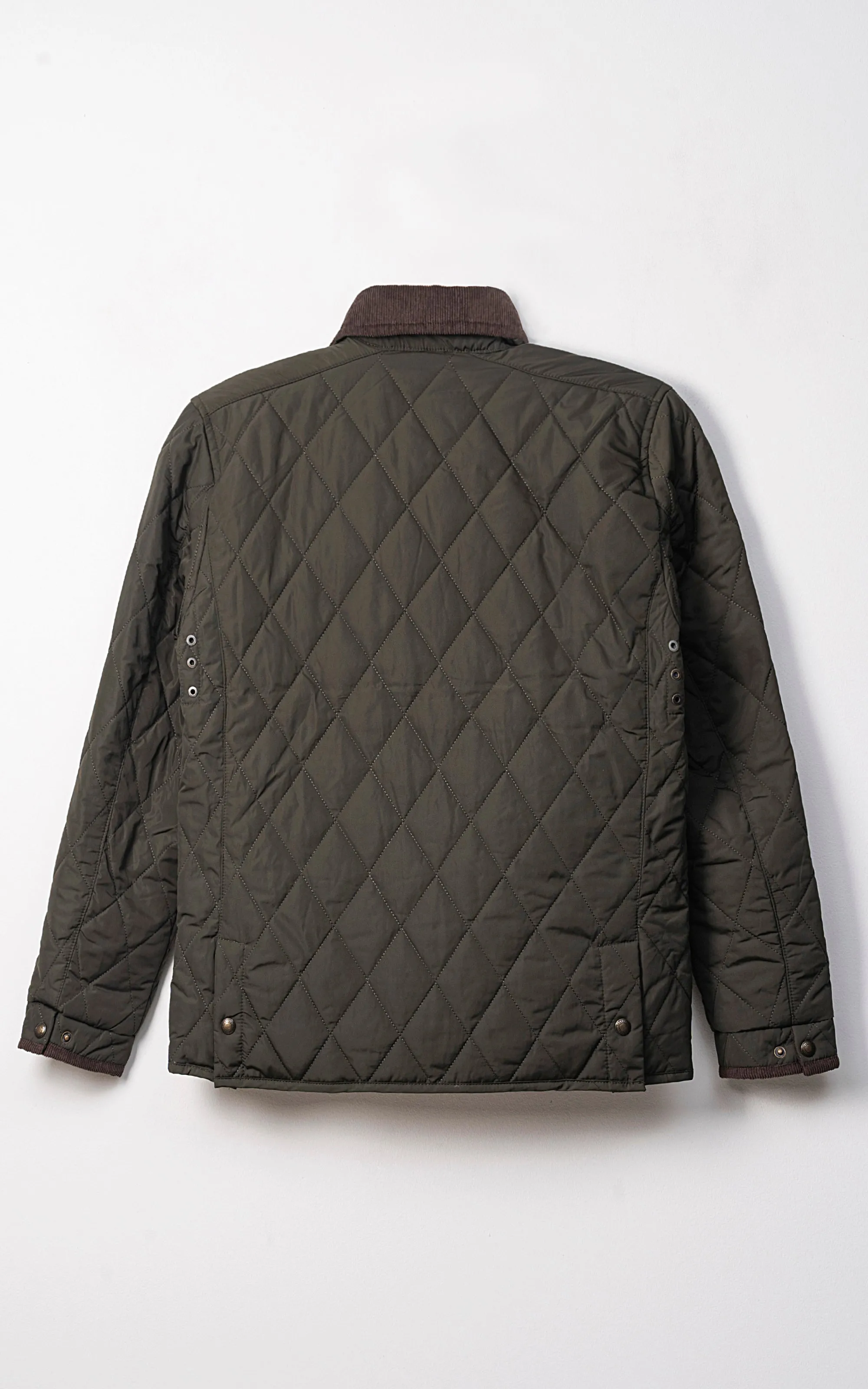 CORDUROY COLLAR QUILTED JACKET FULL SLEEVE OLIVE