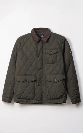 CORDUROY COLLAR QUILTED JACKET FULL SLEEVE OLIVE