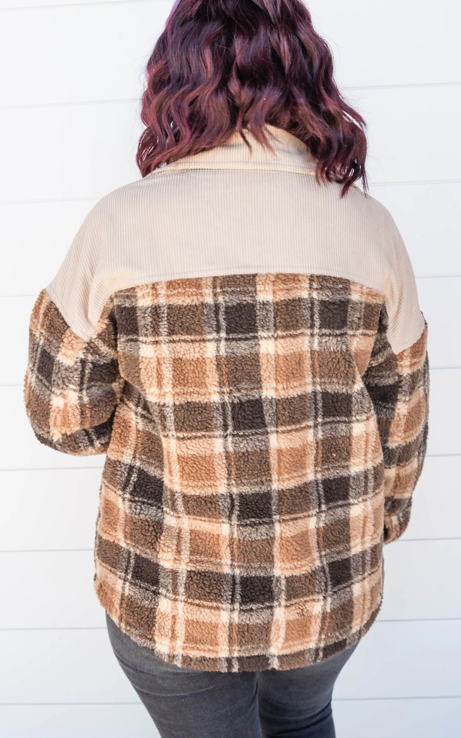 CORDUROY PLAID SHERPA JACKET COAT - Final Sale