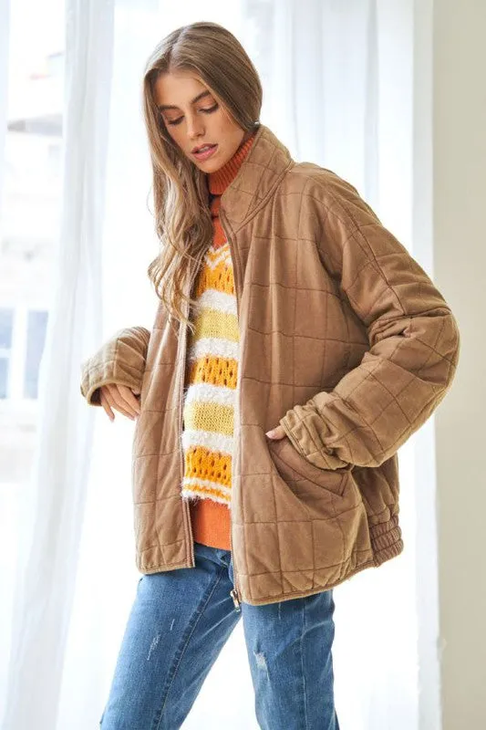 Crisp Days Comfy Quilting Zip Closure Jacket