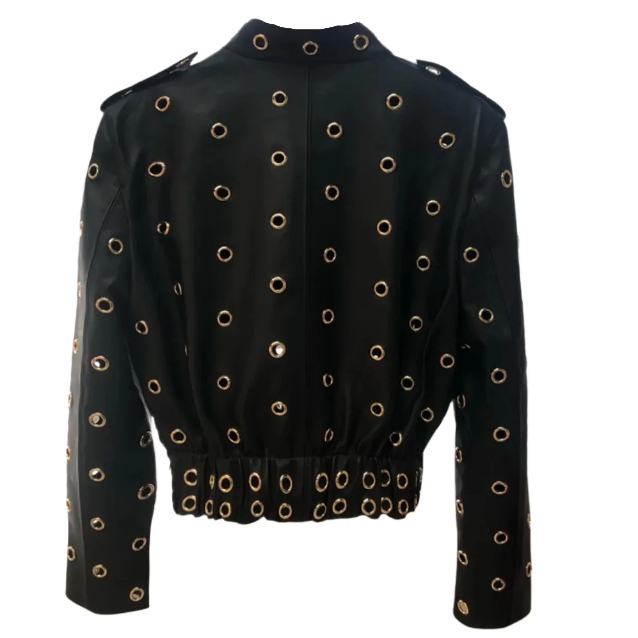 Cropped Small Gold Hole Leather Jacket