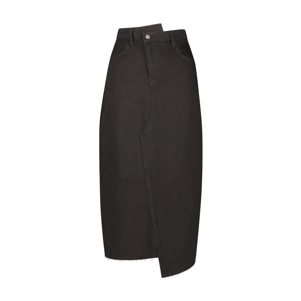 Crossover Denim Midi Skirt I ALV x Barianna- Black