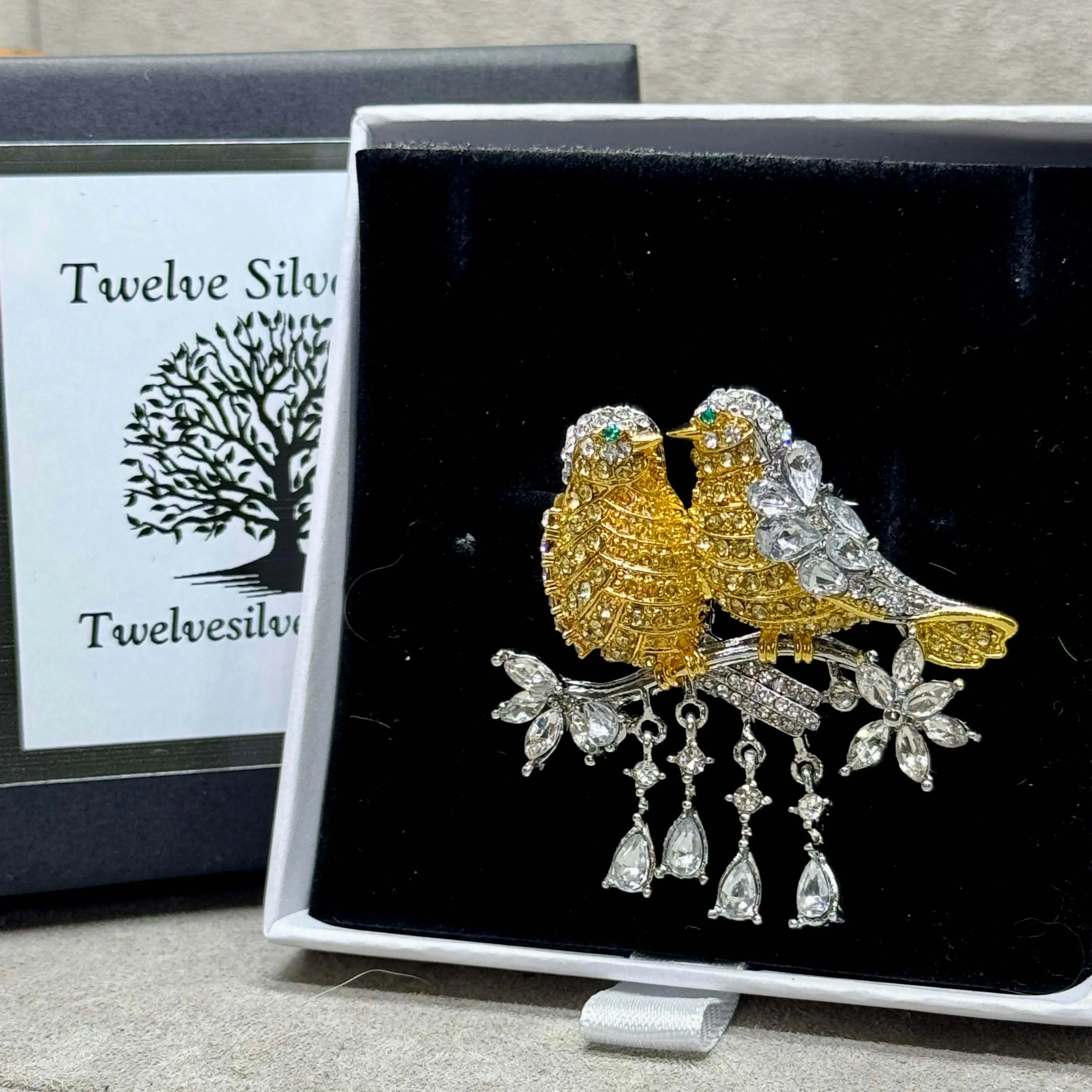 Crystal Embellished LoveBird Brooch