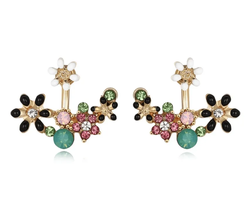 Crystal Garden Flowered Stud Earrings & Jacket In Four Colors