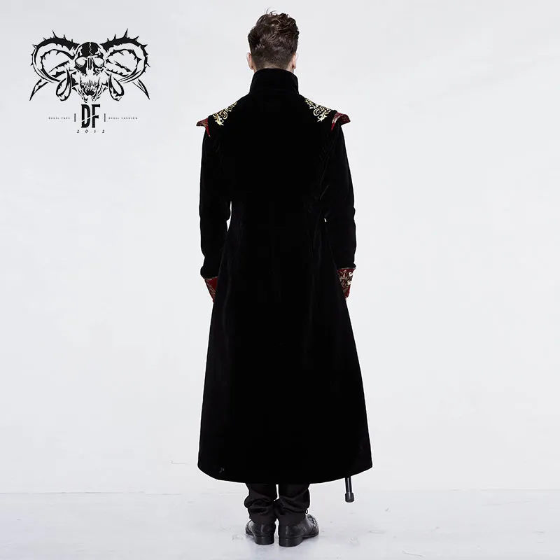 CT11801 Gothic jacquard black stand collar embroidery men long coat