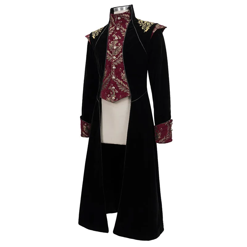 CT11801 Gothic jacquard black stand collar embroidery men long coat