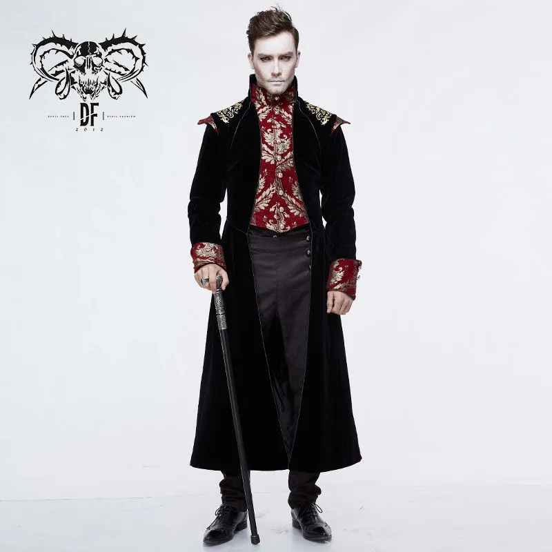 CT11801 Gothic jacquard black stand collar embroidery men long coat