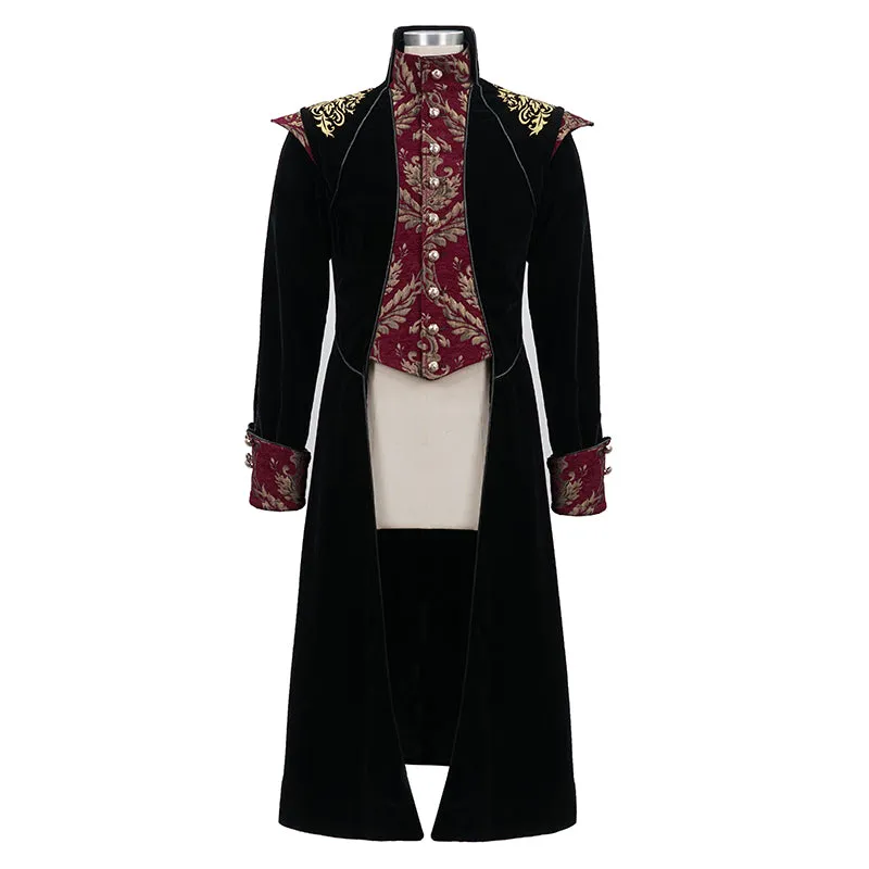 CT11801 Gothic jacquard black stand collar embroidery men long coat