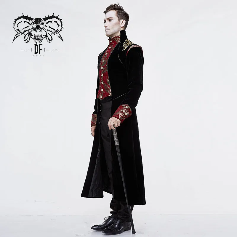 CT11801 Gothic jacquard black stand collar embroidery men long coat