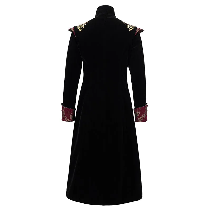 CT11801 Gothic jacquard black stand collar embroidery men long coat