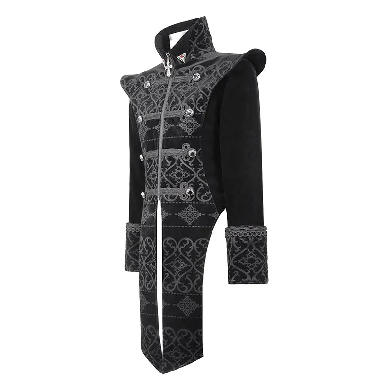 CT152 Gothic palace chinese frog floral men velvet coat with slit