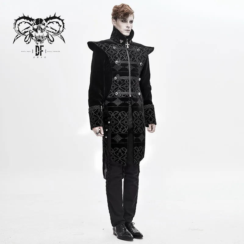 CT152 Gothic palace chinese frog floral men velvet coat with slit