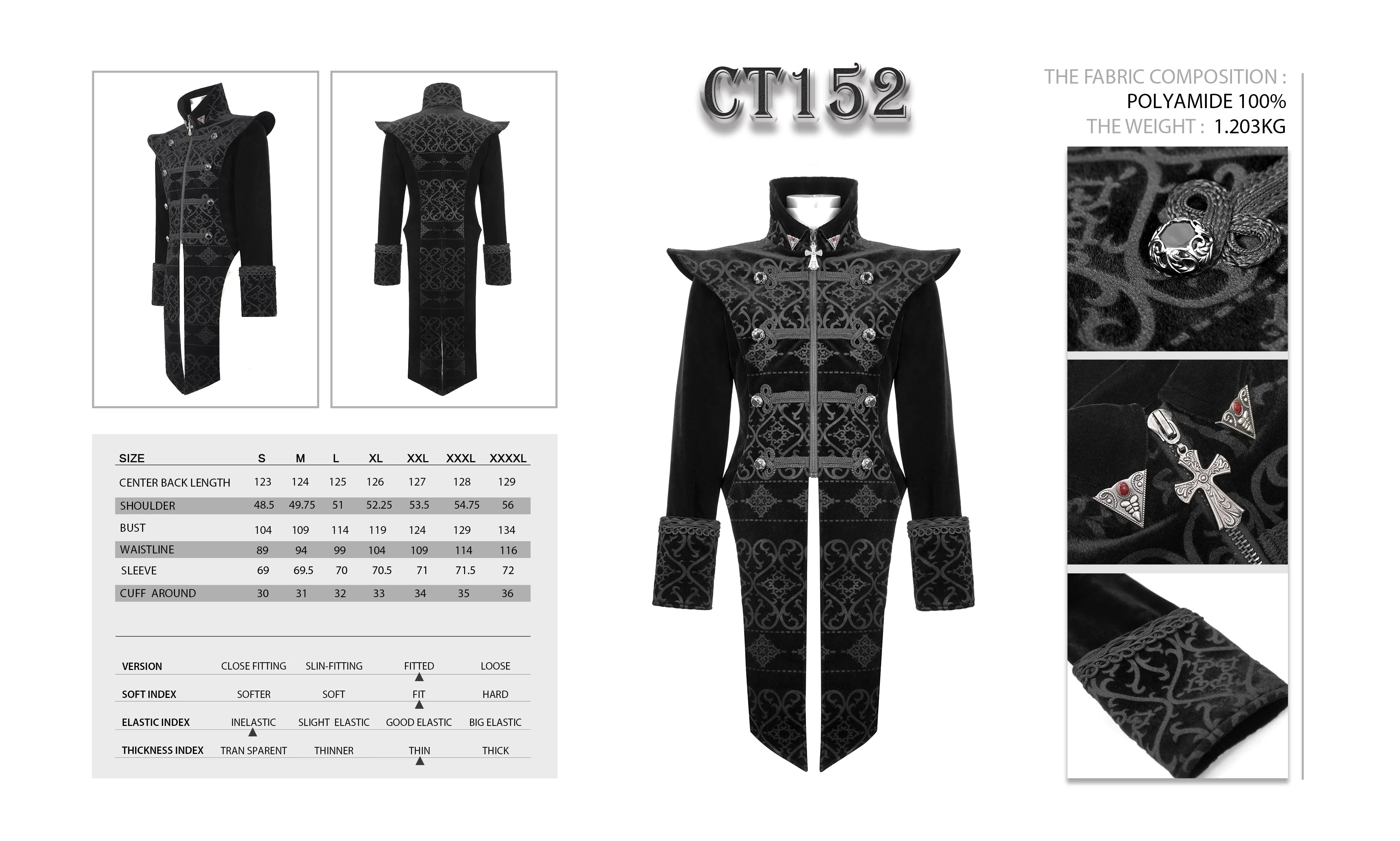 CT152 Gothic palace chinese frog floral men velvet coat with slit