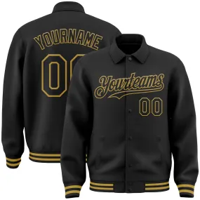 Custom Black Old Gold Bomber Full-Snap Varsity Letterman Lapel Collar Byron Jacket