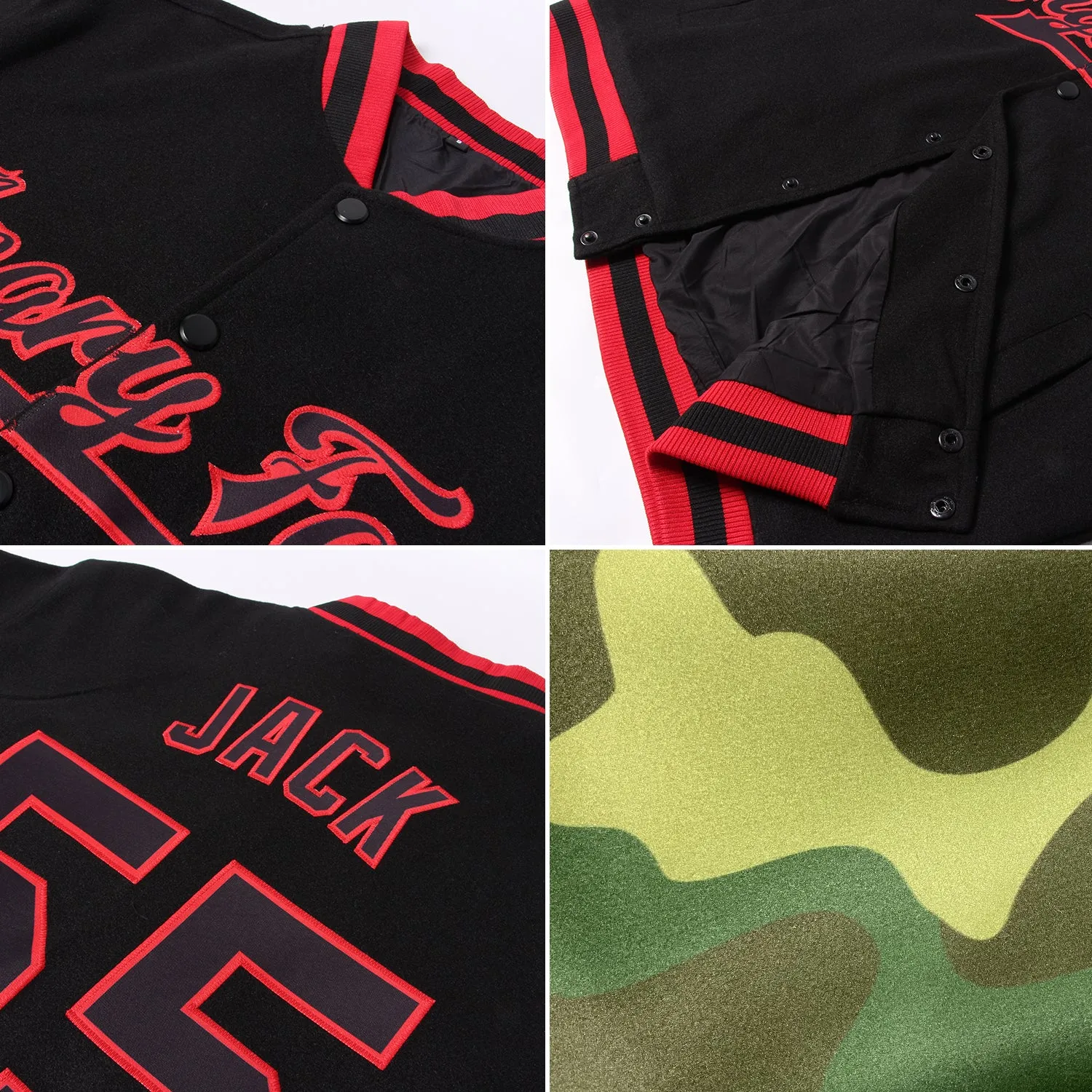 Custom Camo Green-Gold Bomber Full-Snap Varsity Letterman Salute To Service Jacket